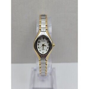 Elgin Diamond Womens Two Tone Gold Silver Oval Quartz Bracelet Watch New Battery